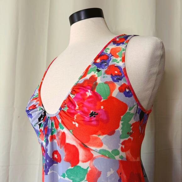 VTG 1960s Shadowline Floral Maxi Ruched Slip Dress - Picture 6 of 7